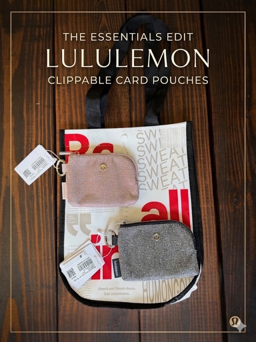 NWT Lululemon Clippable Card Pouch *Glitter Set of 2 + Shopper Tote